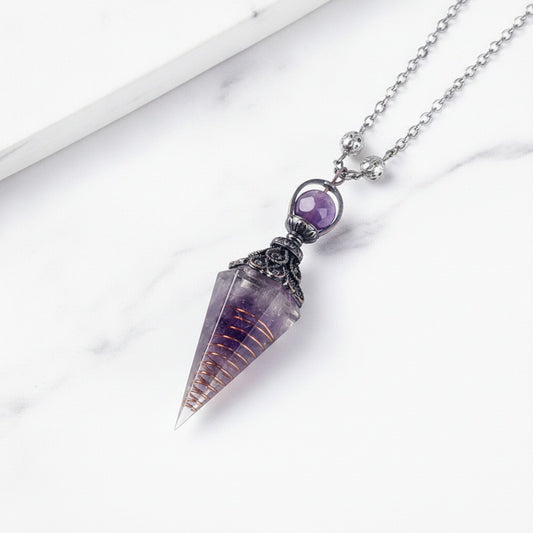 Collier Pendentif Pierre Naturelle Hexagonal - Cristal, Améthyste, Quartz Rose - Bijou Chakra
