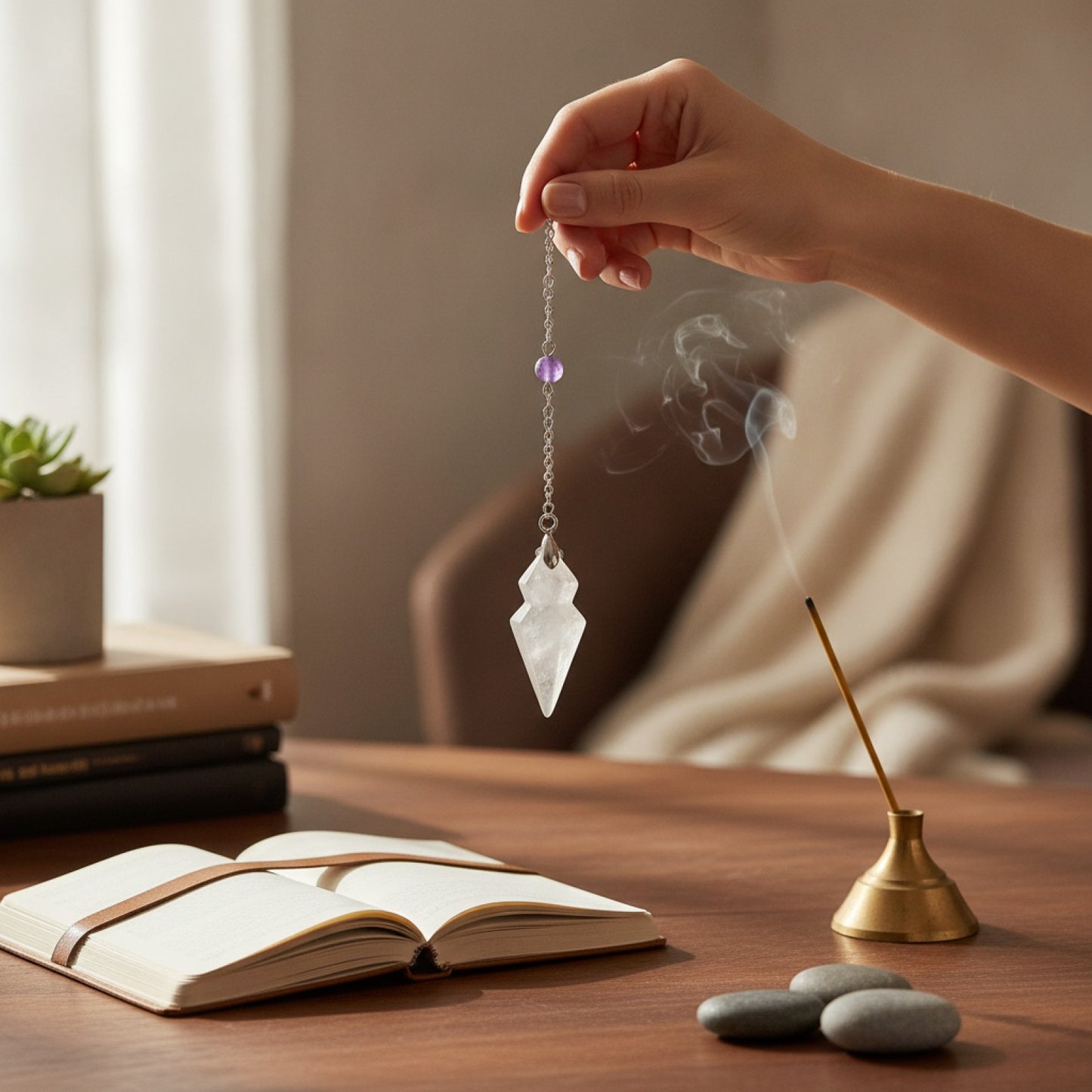 Pendule Conique en Pierre Naturelle Véritable - Quartz Clair & Fluorite Améthyste pour Radiesthésie Spirituelle