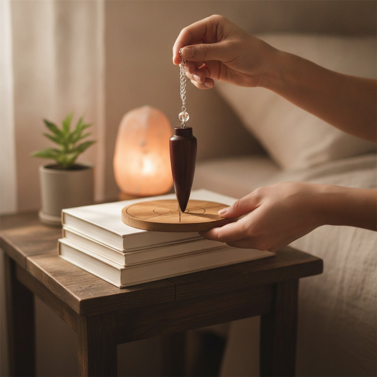 Pendule de Radiesthésie en Bois Naturel - Forme Cône Égyptien avec Témoin