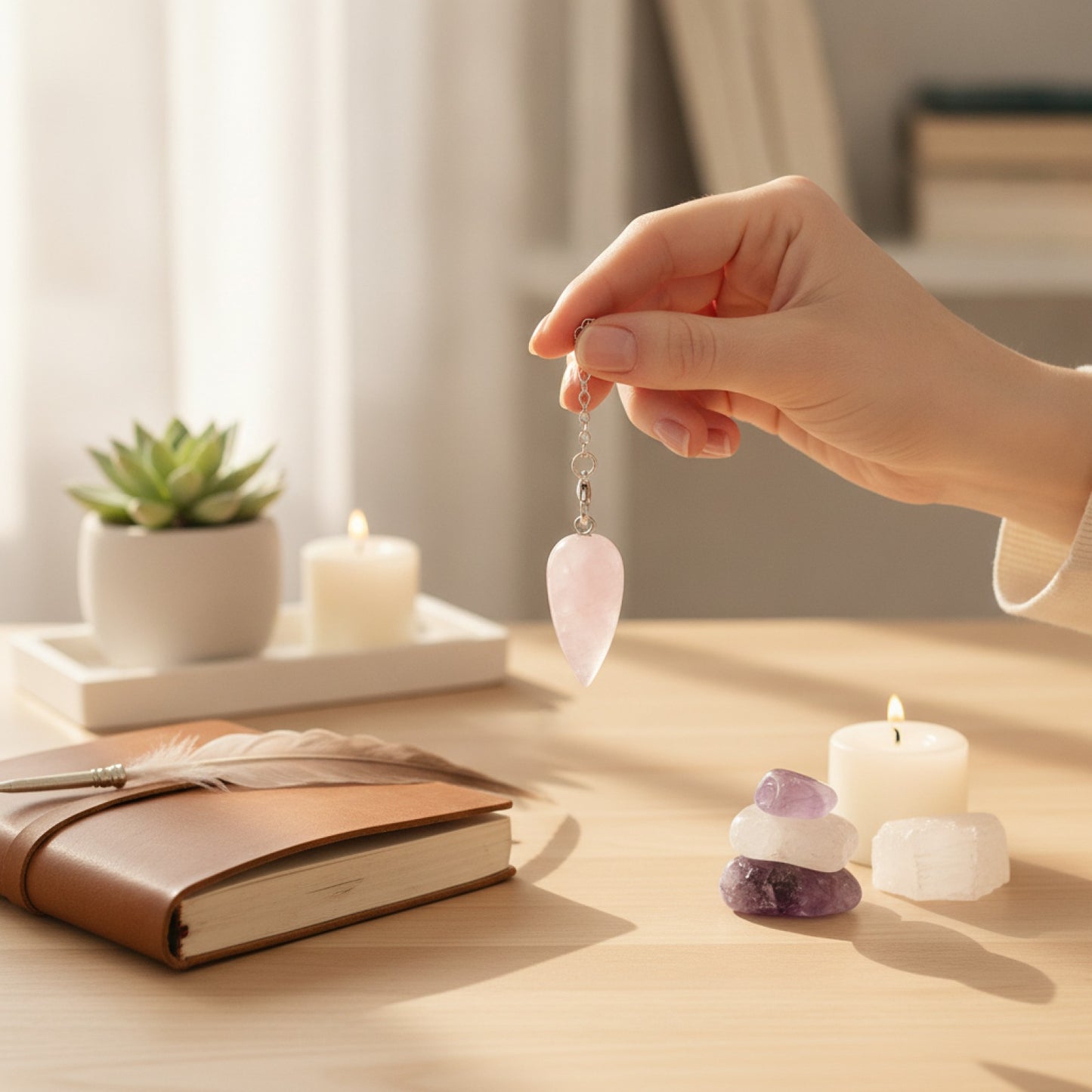 Pendule Divinatoire Goutte d'Eau en Cristal Rose - Radiesthésie & Lithothérapie
