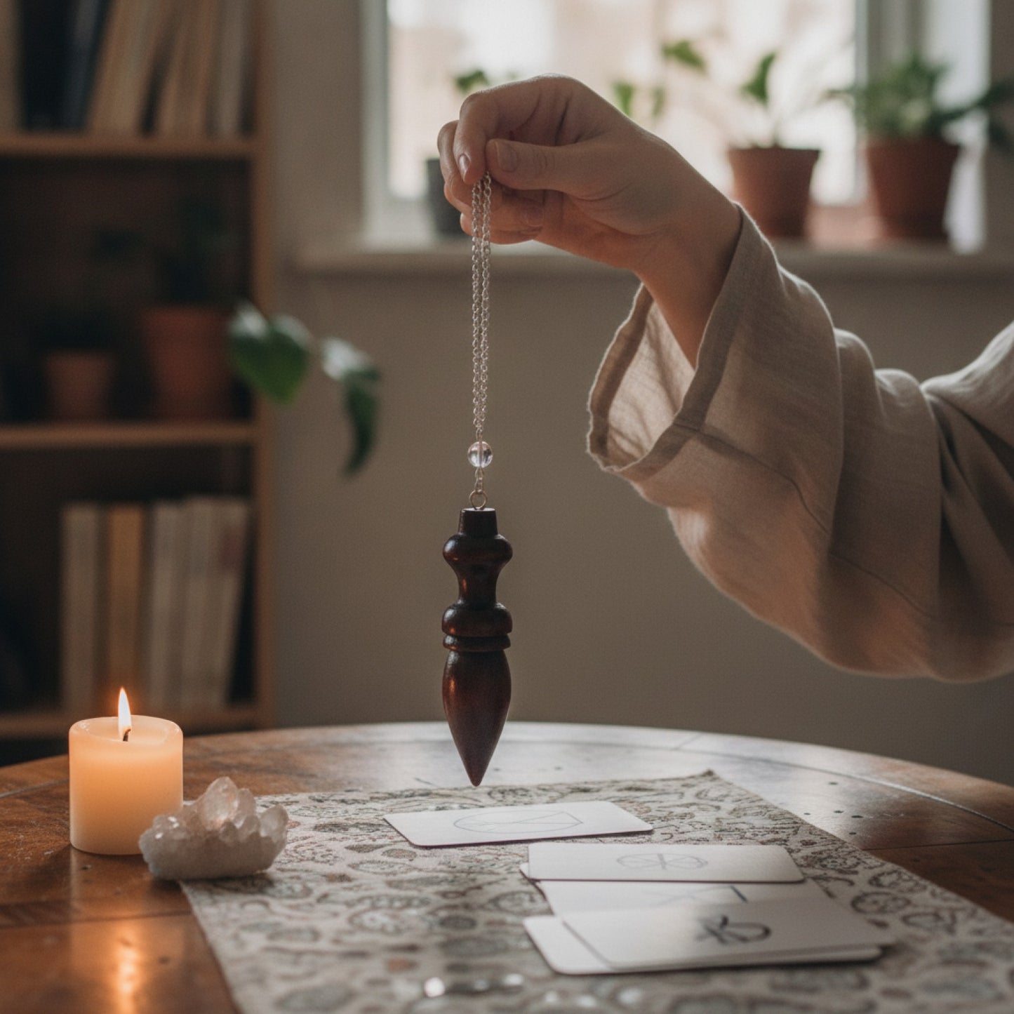 Pendule Spirituel en Bois Égyptien Naturel avec Témoin - Idéal Méditation & Radiesthésie