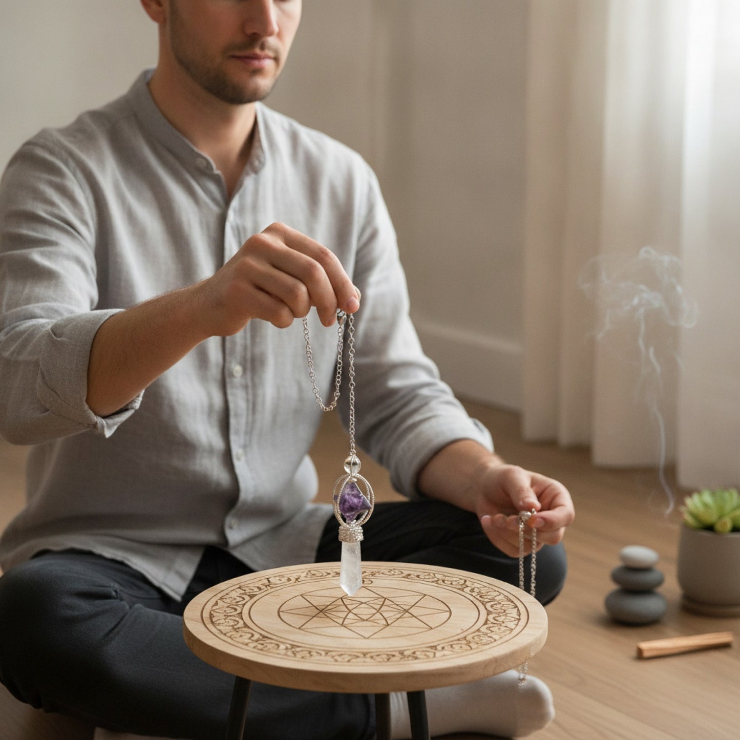 Pendule Merkaba en Quartz Rose - Pierre Naturelle pour Radiesthésie et Guérison Reiki