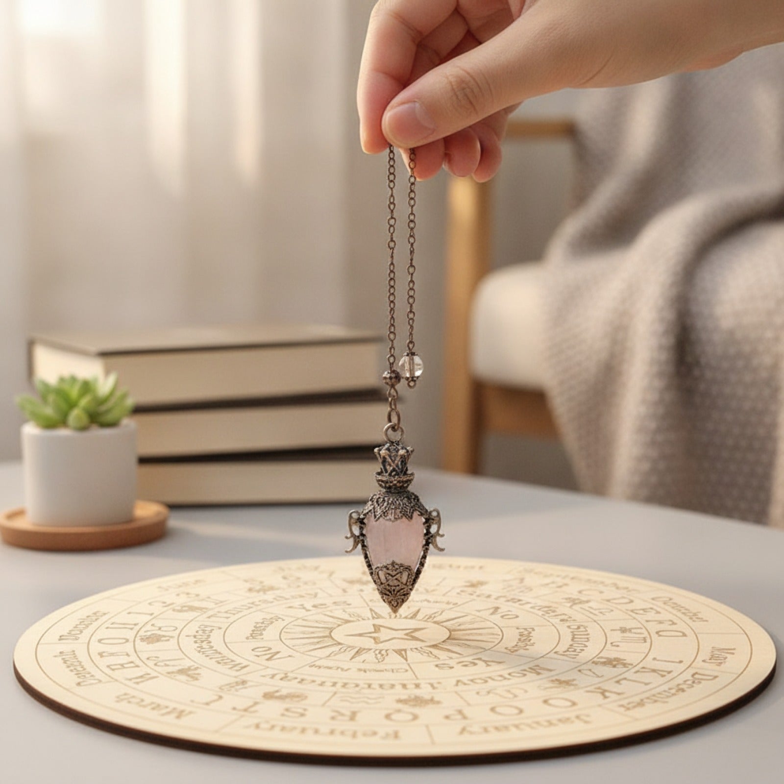 Pendule Spirituel en Cristal de Quartz Rose et Obsidienne - Pierre Naturelle pour Radiesthésie et Divination