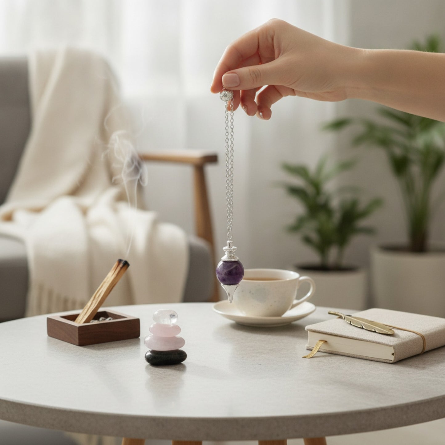 Pendule de Radiesthésie en Pierre Naturelle - Améthyste, Quartz Rose, Lapis Lazuli, Œil de Tigre