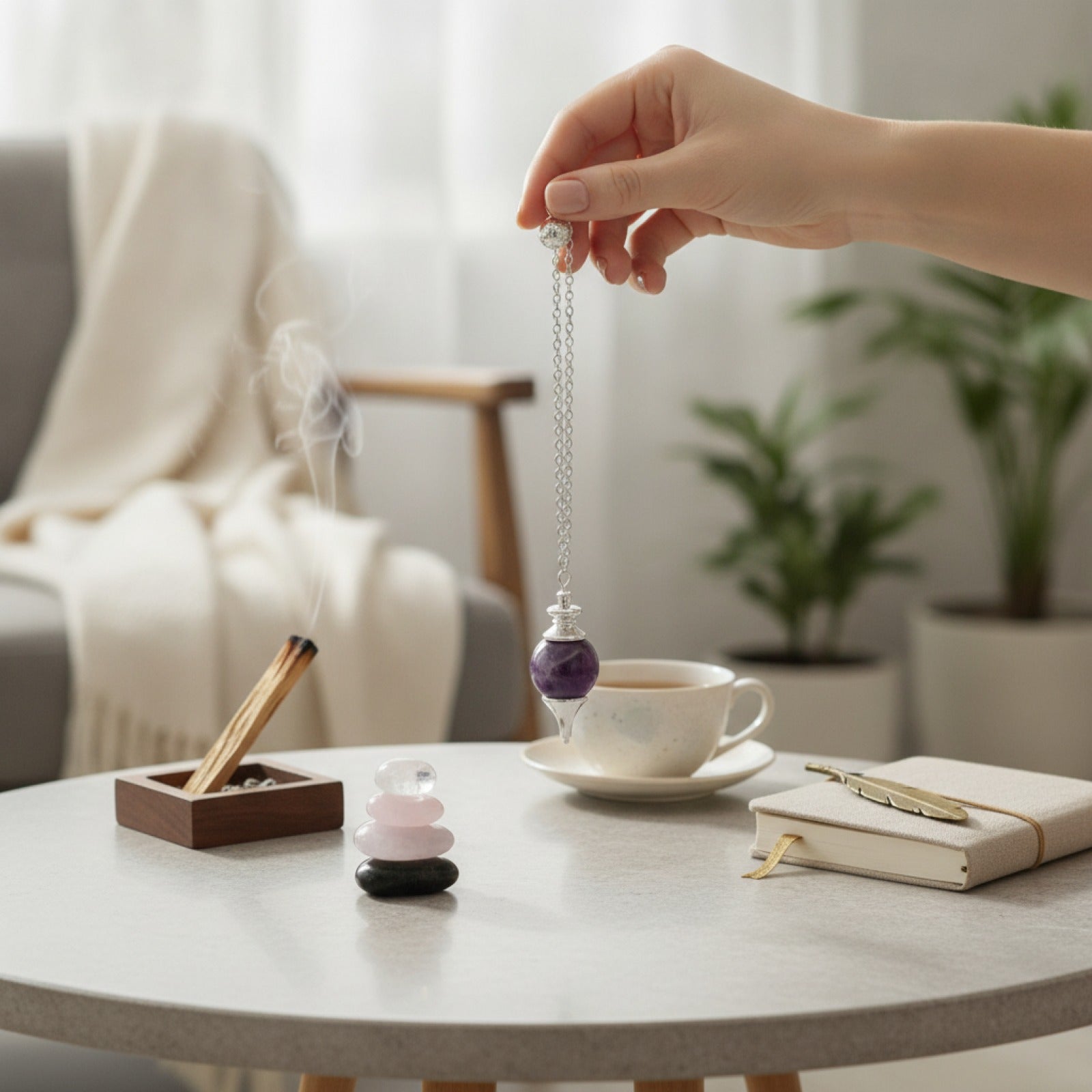 Pendule de Radiesthésie en Pierre Naturelle - Améthyste, Quartz Rose, Lapis Lazuli, Œil de Tigre
