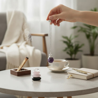 Pendule de Radiesthésie en Pierre Naturelle - Améthyste, Quartz Rose, Lapis Lazuli, Œil de Tigre