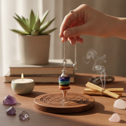 Pendule de Radiesthésie en Pierre Naturelle 7 Chakras pour Guérison Énergétique et Divination