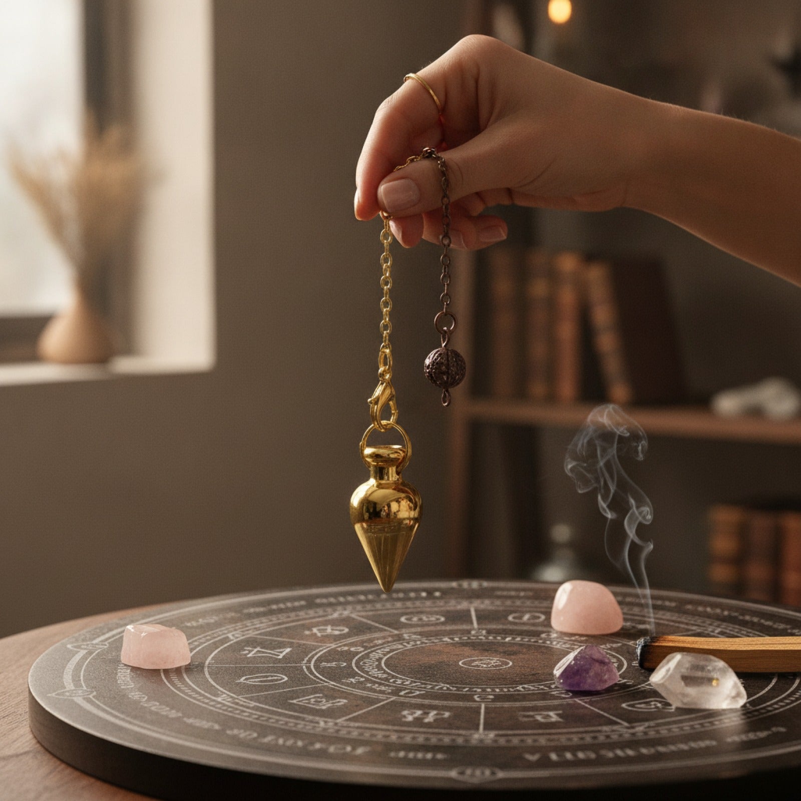 Pendule de Radiesthésie en Cuivre Doré pour Divination et Reiki