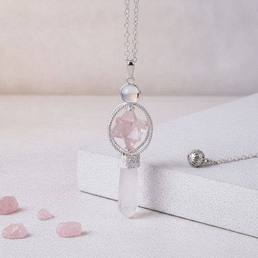 Pendule Merkaba en Quartz Rose - Pierre Naturelle pour Radiesthésie et Guérison Reiki