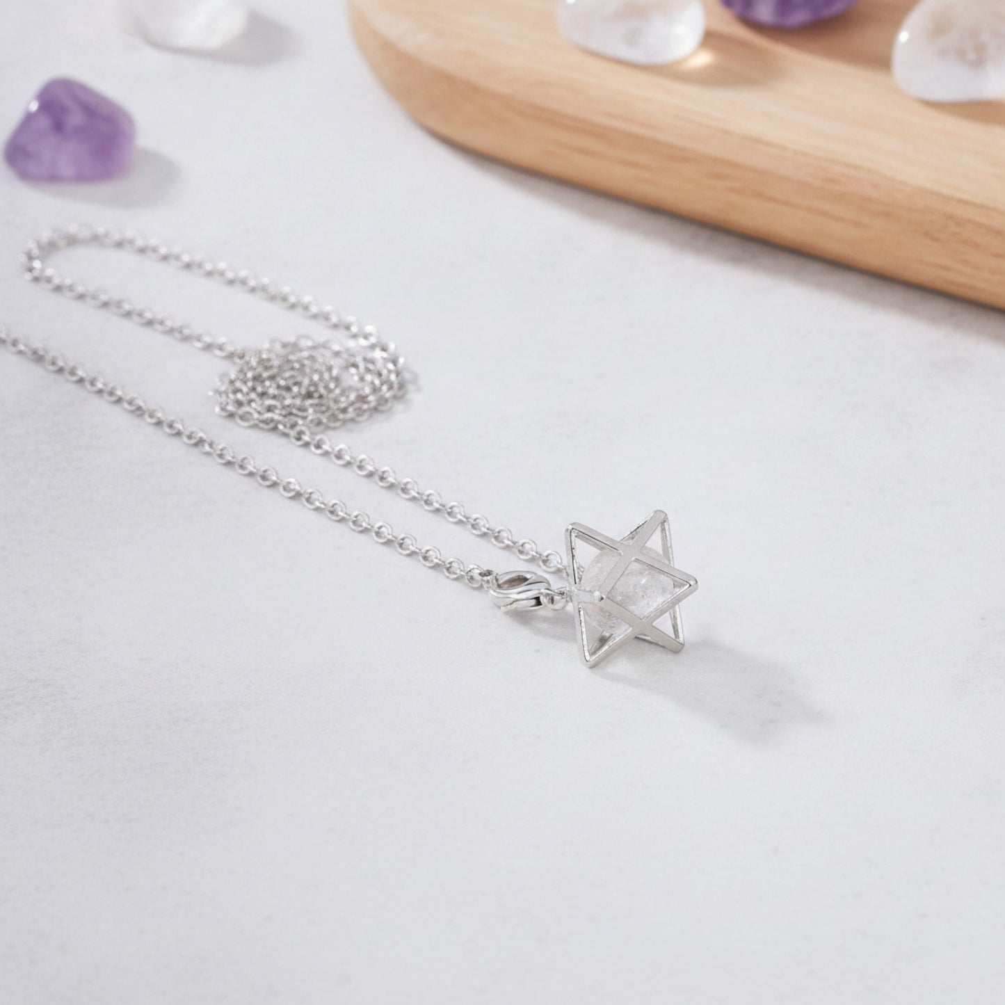 Pendule Radiesthésie Merkaba Pierre Naturelle Quartz - Reiki, Wicca, Géométrie Sacrée