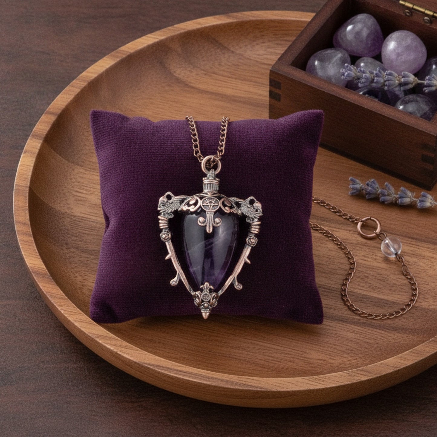 Pendentif Pierre Naturelle & Cristal : Obsidienne, Améthyste, Lapis Lazuli, Quartz Rose - Idéal Reiki & Divination