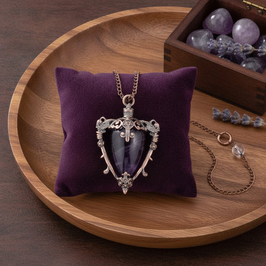 Pendentif Pierre Naturelle & Cristal : Obsidienne, Améthyste, Lapis Lazuli, Quartz Rose - Idéal Reiki & Divination