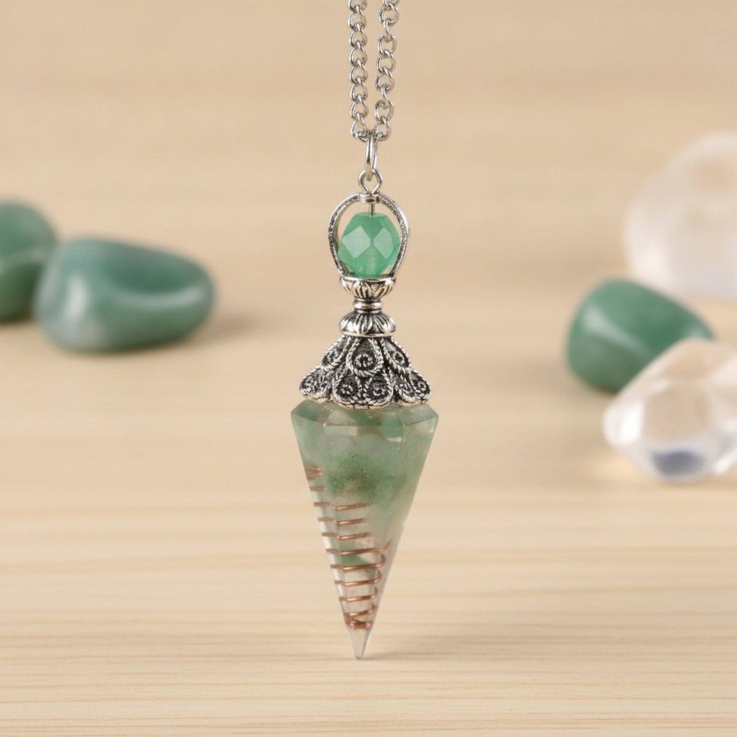 Pendule Hexagonal en Agate Naturelle et Cristal de Quartz - Amulette de Guérison
