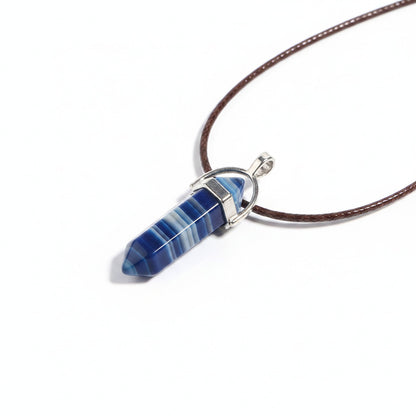 Pendentif Pierre Naturelle Quartz Hexagonal Reiki & Chakra - Cordon Cuir DIY