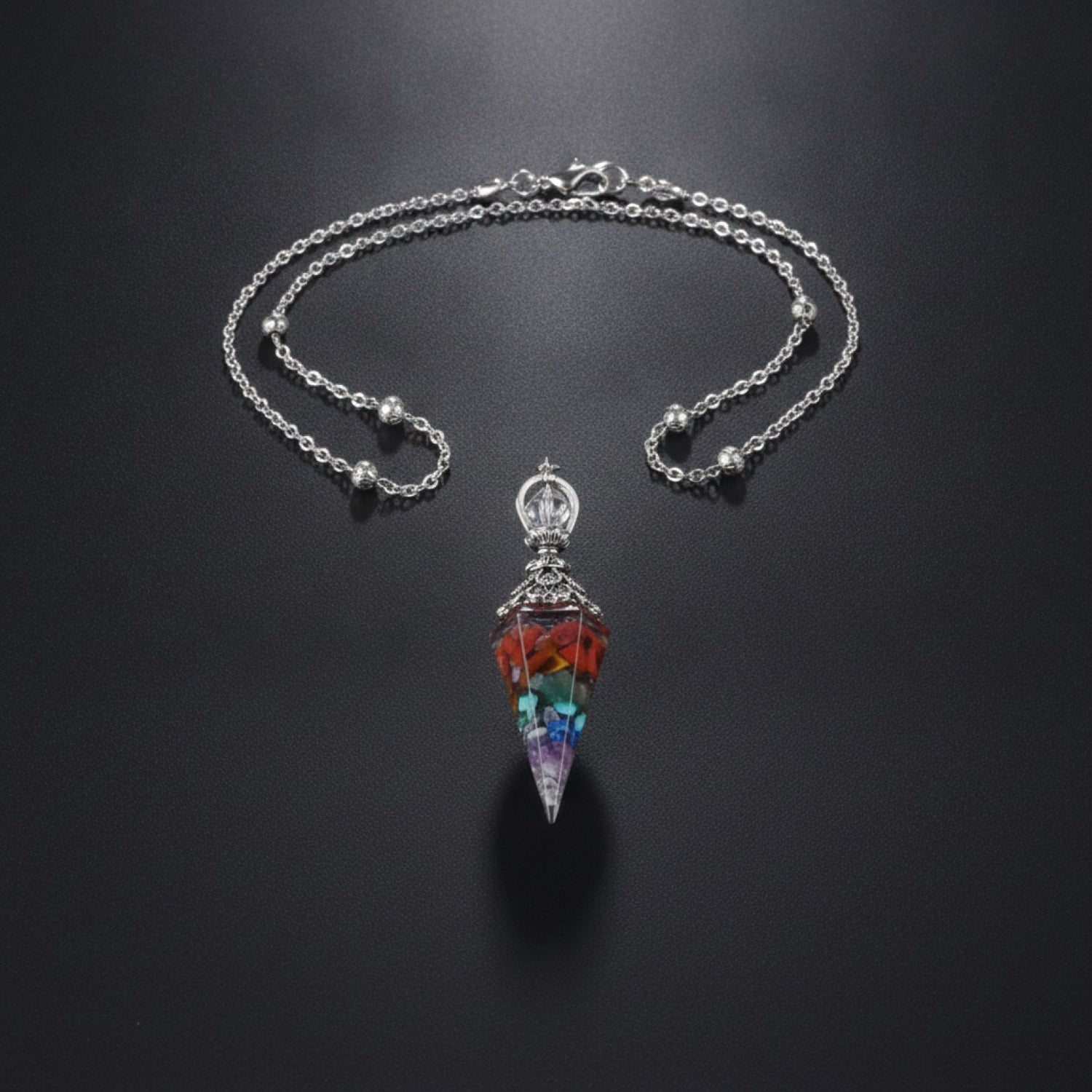 Pendentif Pendule Esprit en Pierre Naturelle et Résine Reiki - Bijou Porte-Bonheur pour Collier