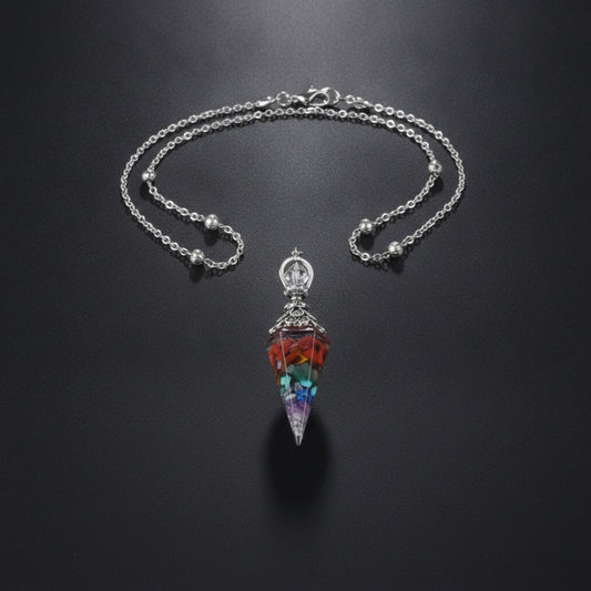 Pendentif Pendule Esprit en Pierre Naturelle et Résine Reiki - Bijou Porte-Bonheur pour Collier