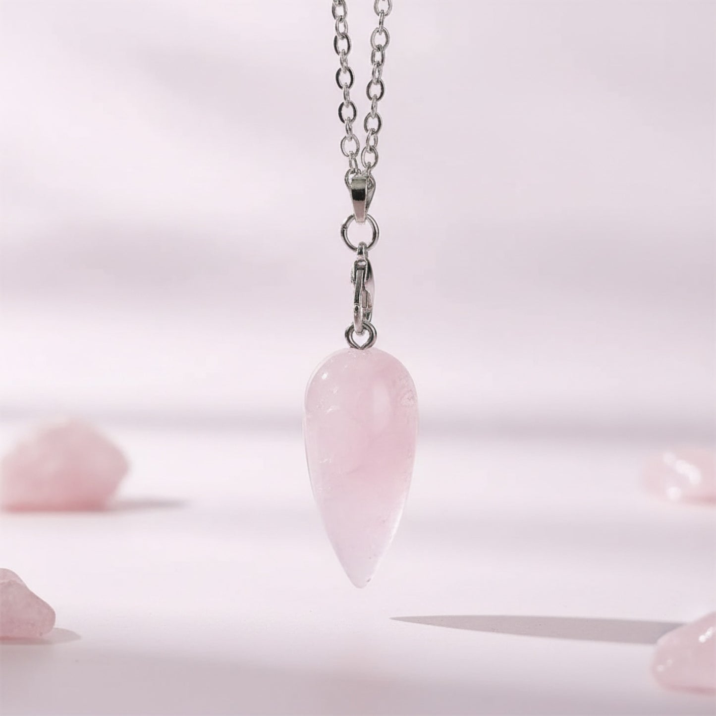 Pendule Divinatoire Goutte d'Eau en Cristal Rose - Radiesthésie & Lithothérapie