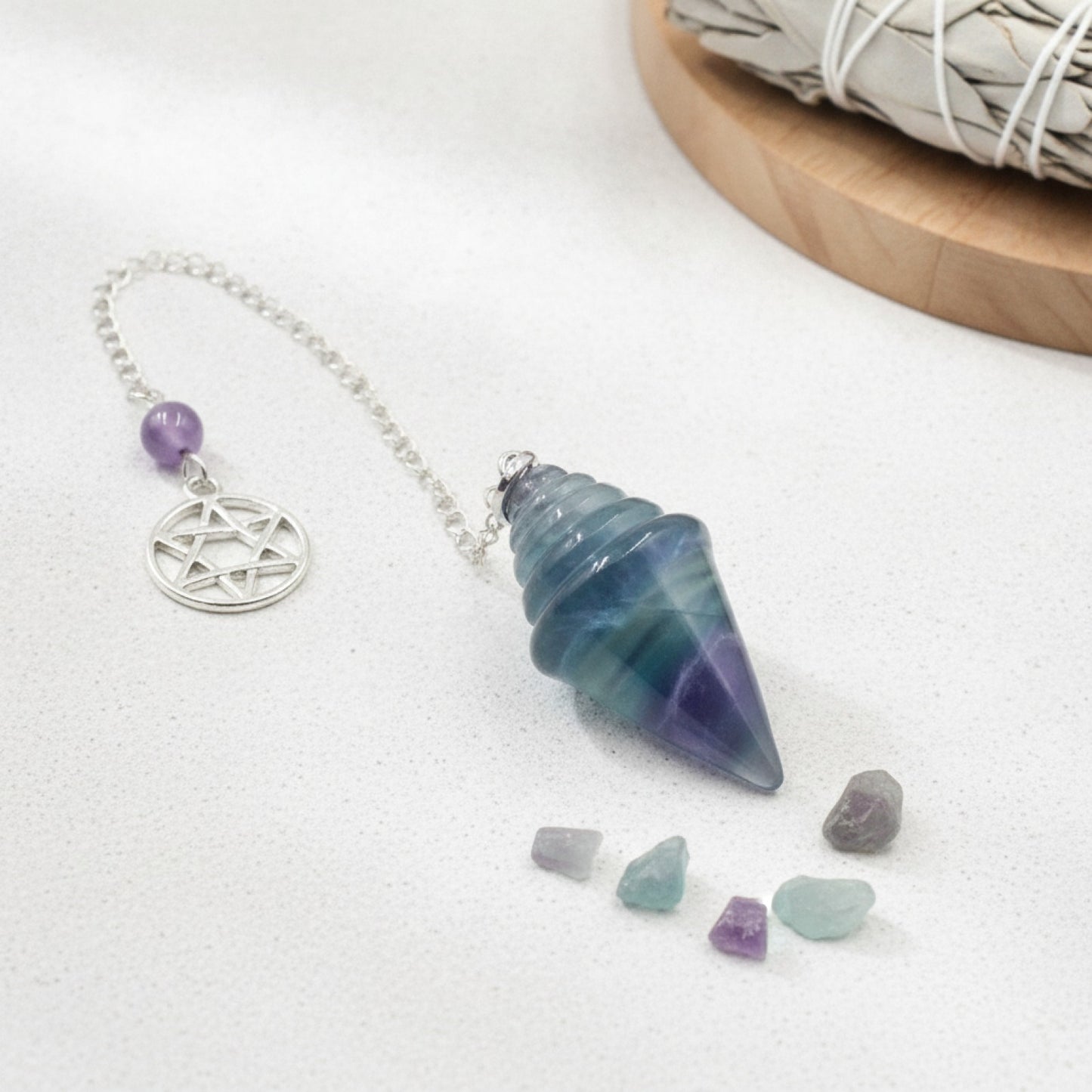 Pendule Divinatoire en Cristal Naturel - Quartz Rose, Améthyste, Œil de Tigre, Obsidienne, Fluorite
