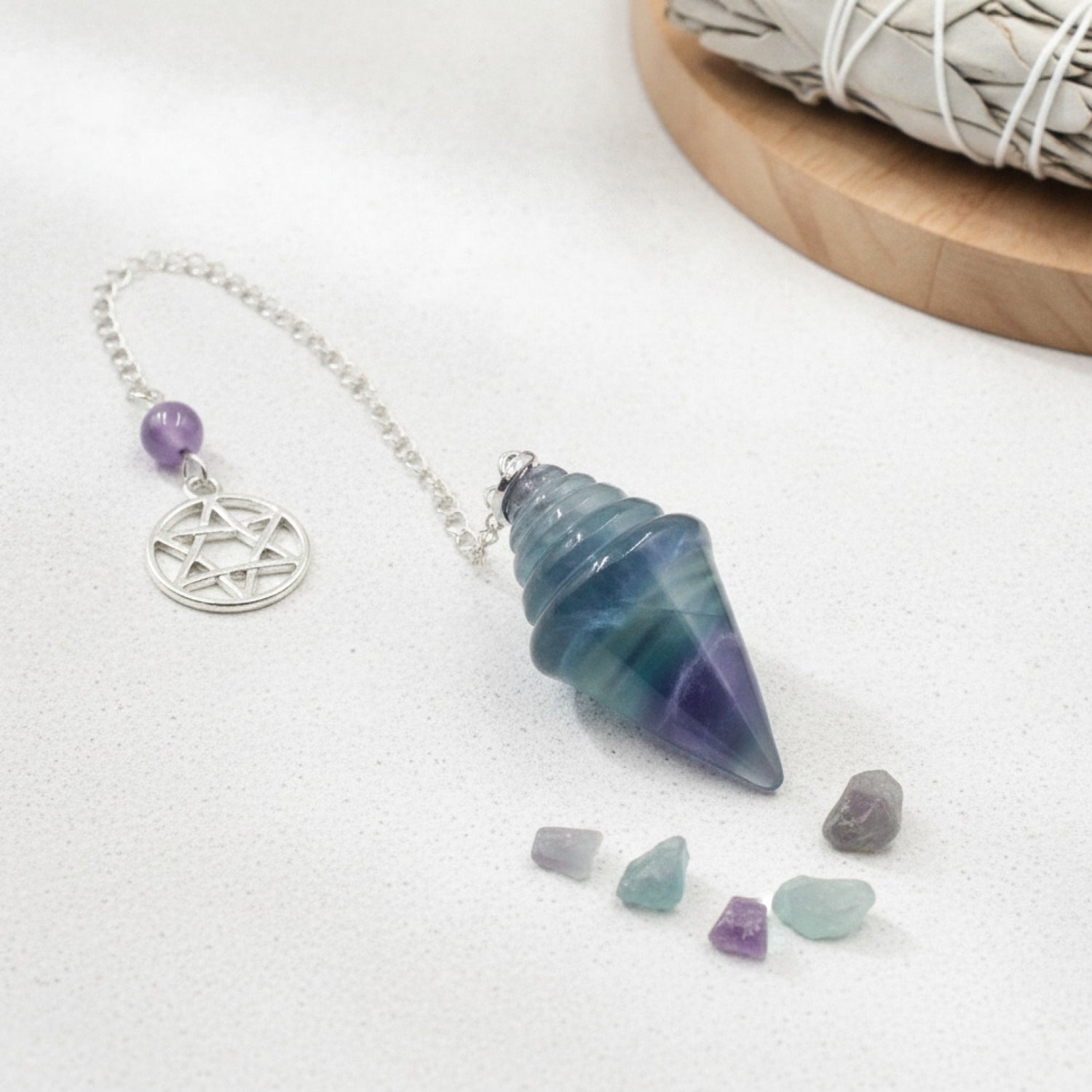 Pendule Divinatoire en Cristal Naturel - Quartz Rose, Améthyste, Œil de Tigre, Obsidienne, Fluorite