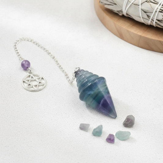 Pendule Divinatoire en Cristal Naturel - Quartz Rose, Améthyste, Œil de Tigre, Obsidienne, Fluorite