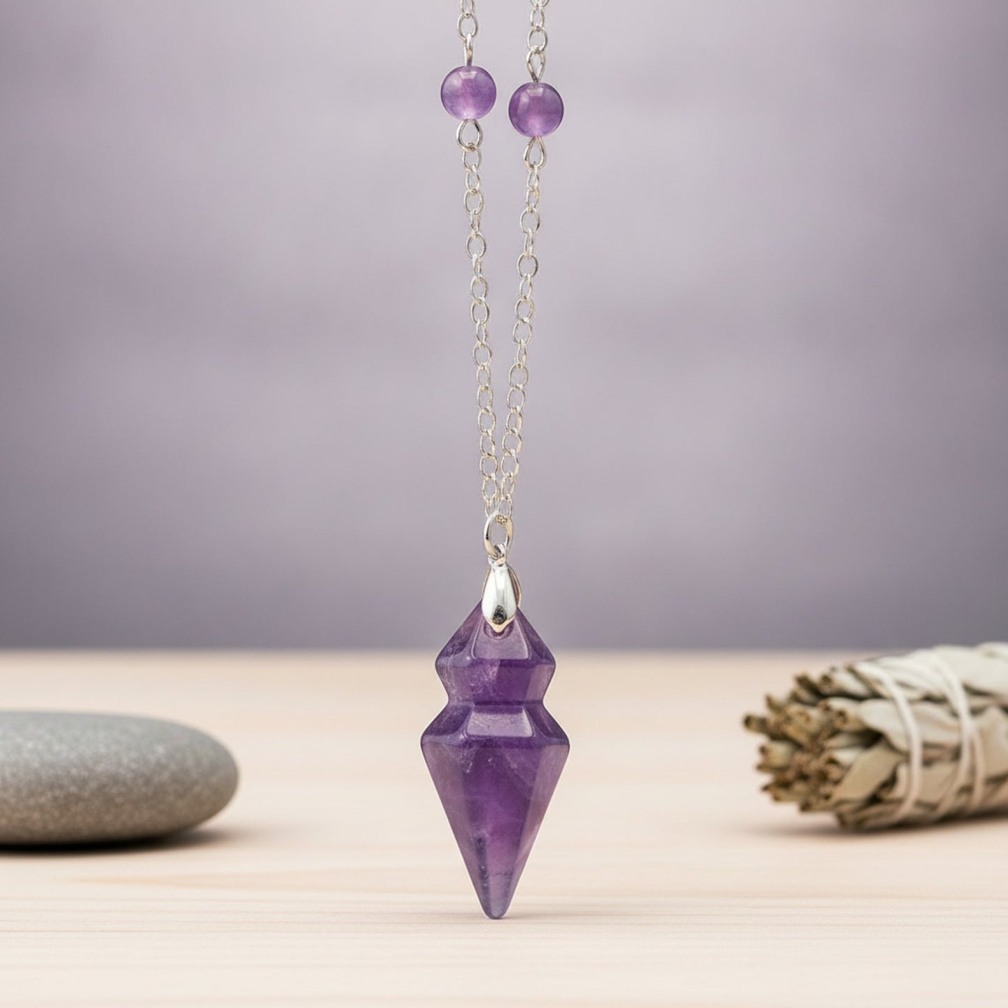 Pendule Conique en Pierre Naturelle Véritable - Quartz Clair & Fluorite Améthyste pour Radiesthésie Spirituelle