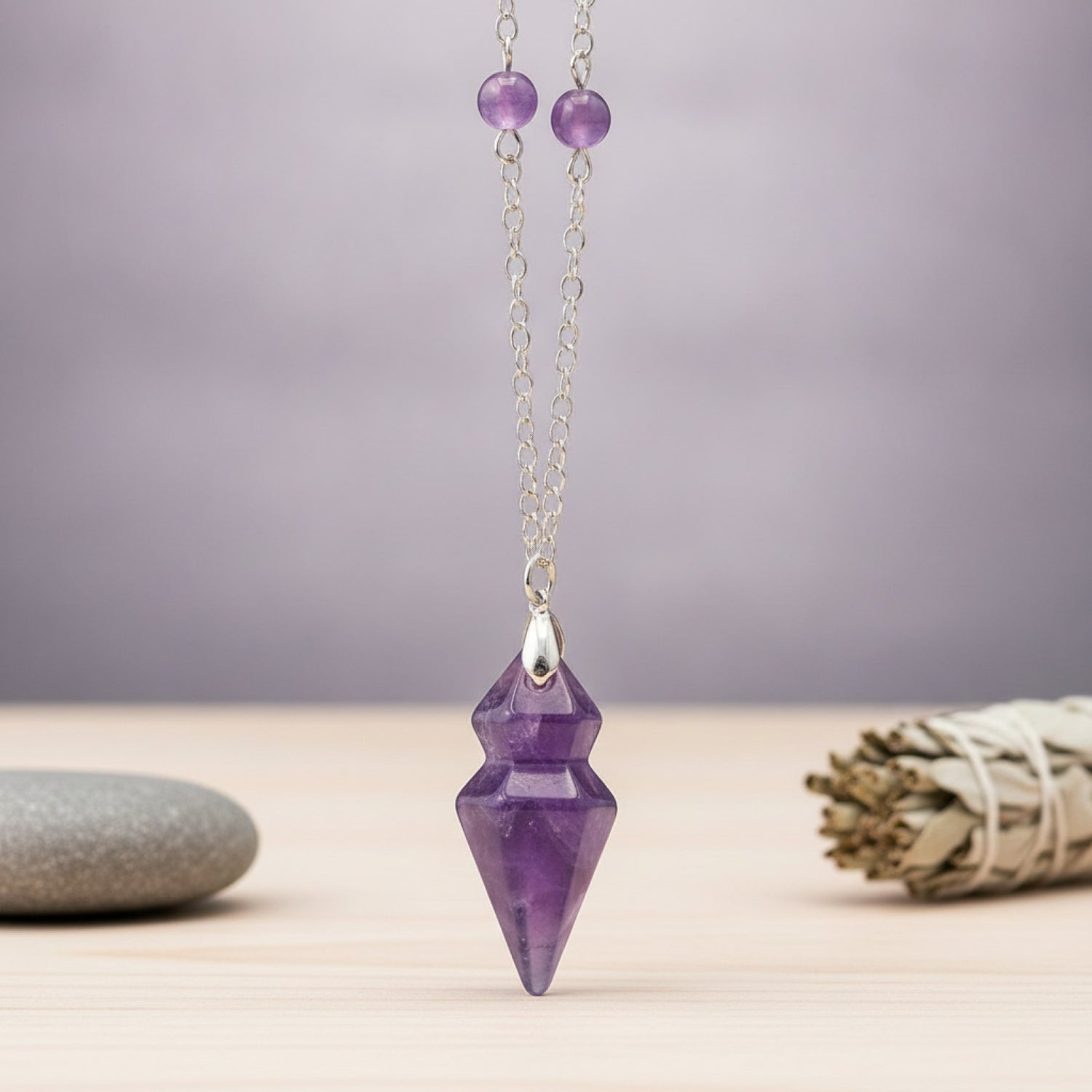 Pendule Conique en Pierre Naturelle Véritable - Quartz Clair & Fluorite Améthyste pour Radiesthésie Spirituelle