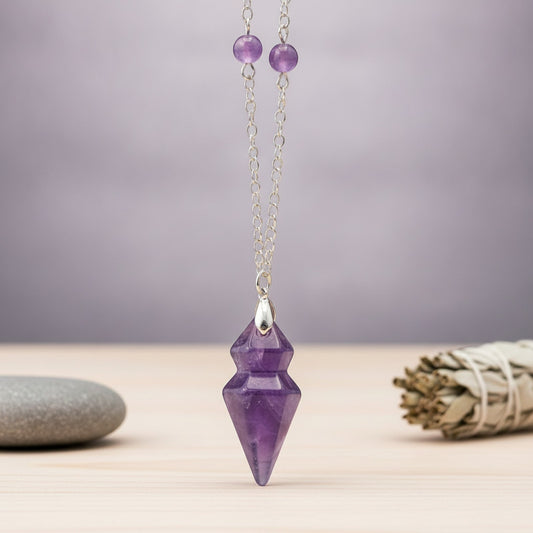 Pendule Conique en Pierre Naturelle Véritable - Quartz Clair & Fluorite Améthyste pour Radiesthésie Spirituelle