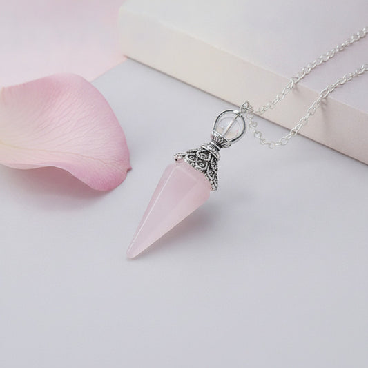 Pendule Reiki Quartz Rose Naturel - Cône Hexagonal pour Bijoux & Collier