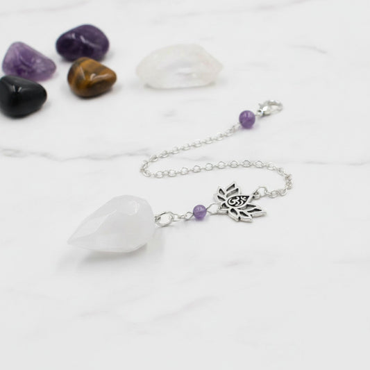 Pendule Divinatoire en Pierre Naturelle - Cristal de Roche, Obsidienne, Œil de Tigre, Améthyste