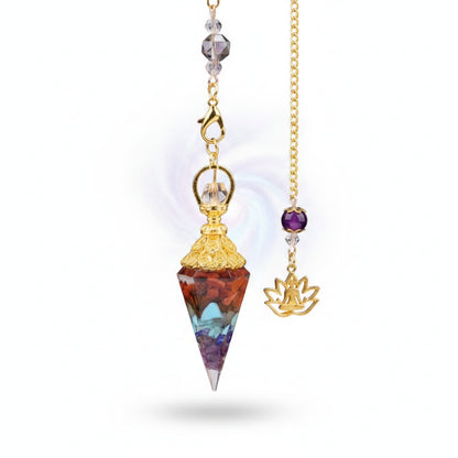 Pendentif Pendule Sept Chakras en Pierre Naturelle et Chaîne Dorée - Bijou Énergétique pour Création de Colliers