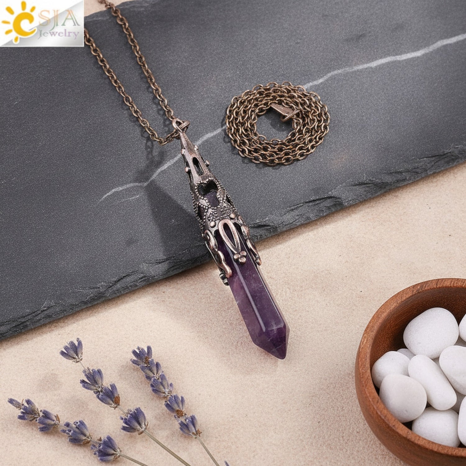 Pendule de Radiesthésie en Pierre Naturelle Véritable - Améthyste, Obsidienne Noire, Quartz Spirituel