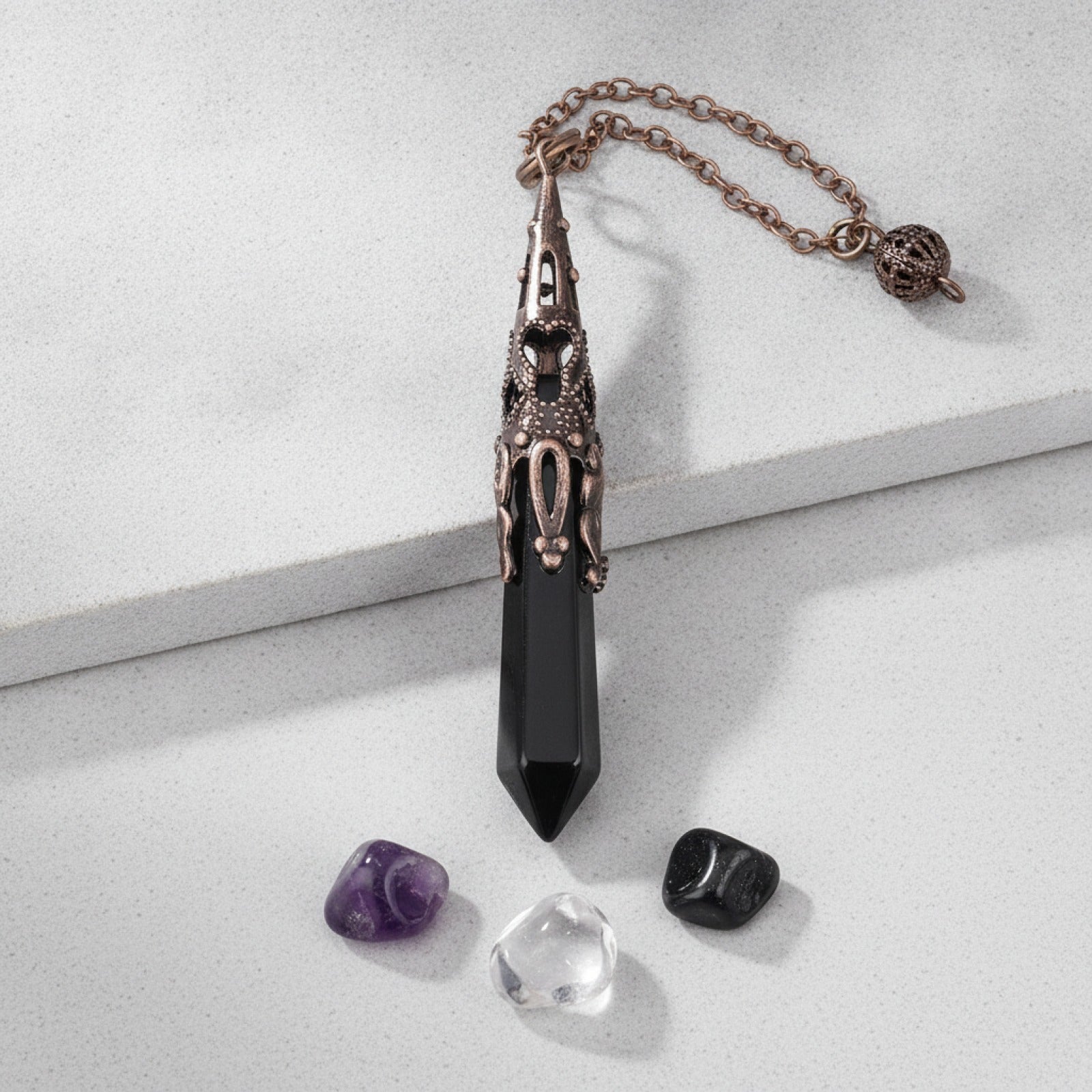 Pendule de Radiesthésie en Pierre Naturelle Véritable : Améthyste, Obsidienne Noire, Quartz Spirituel pour Reiki et Divination